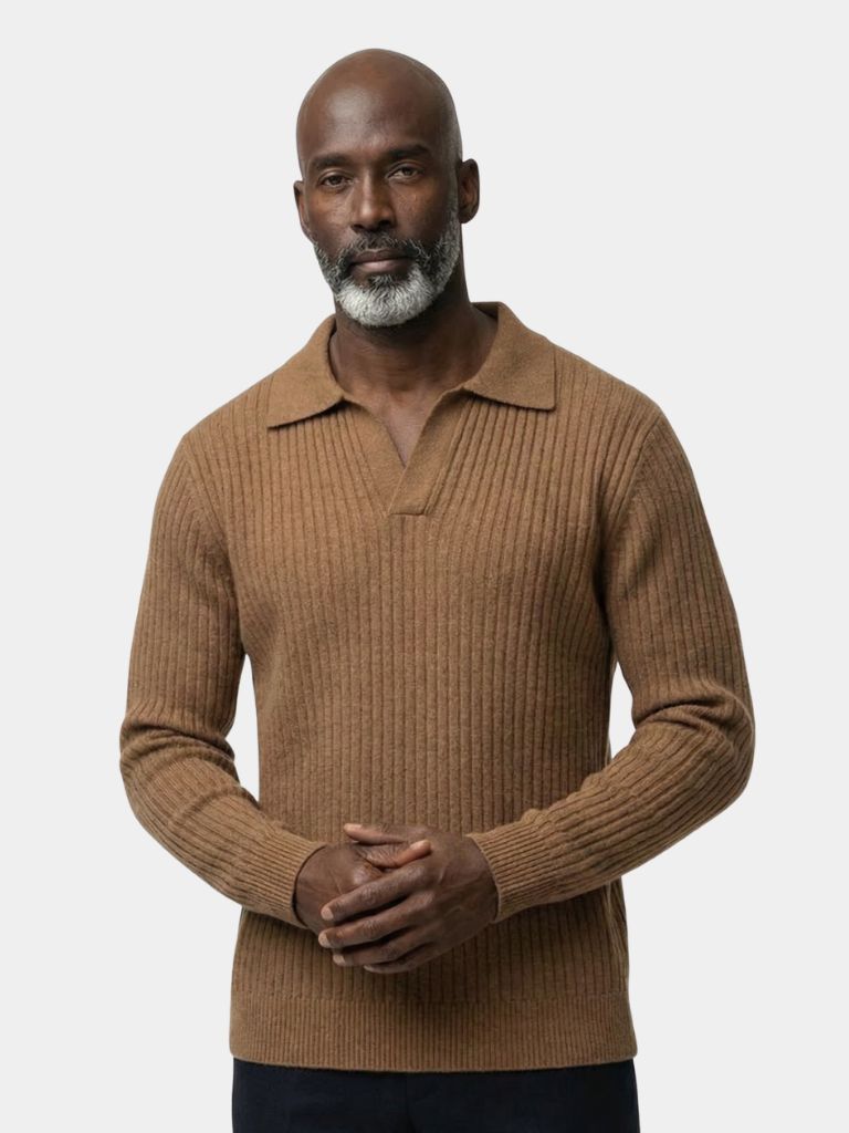 V-Neck Polo Pullover Ribbed | Savile & Co.