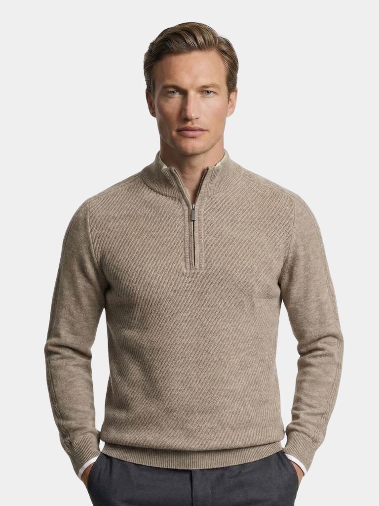 Stripe Quarter Zip Wool Sweater | Savile & Co.