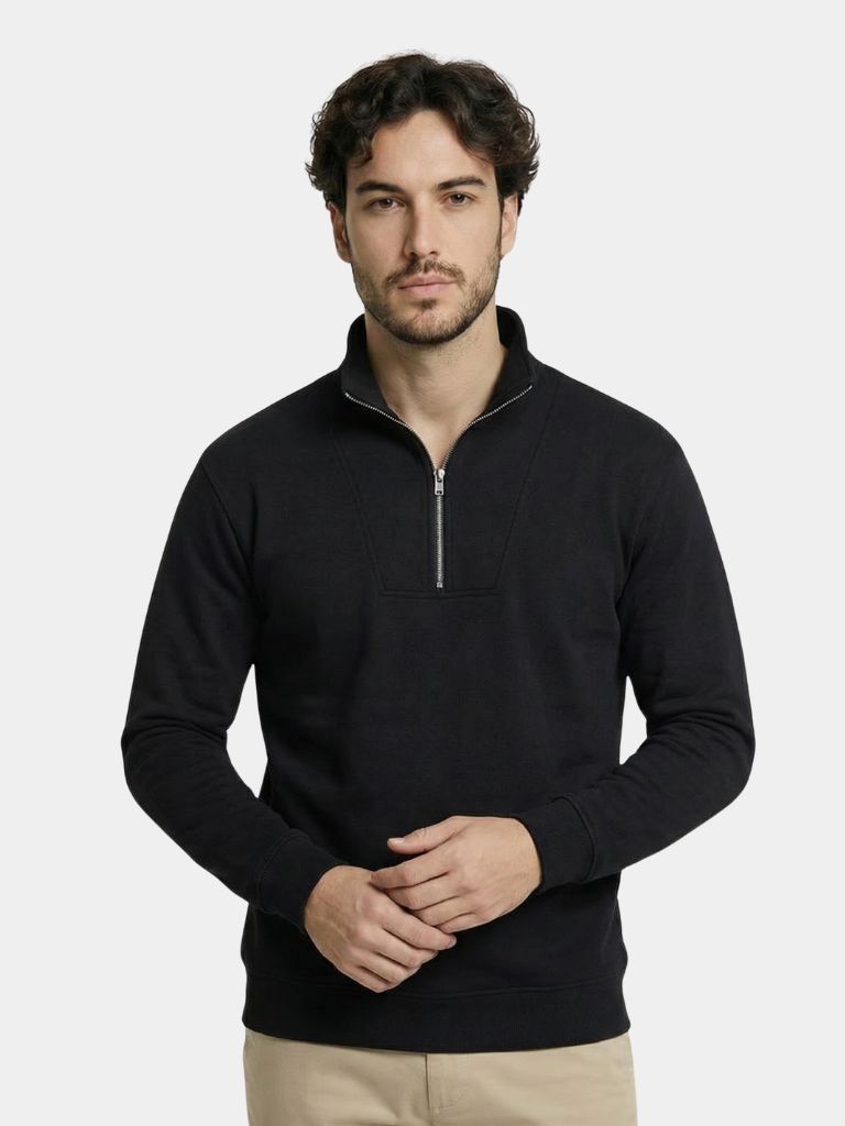 Zip Black Lapel Sports Sweatshirt | Savile & Co.