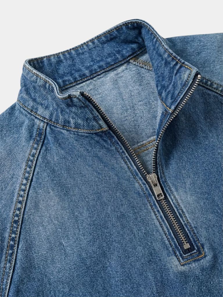 Stonewash Denim Quarter Zip Jacket | Savile & Co.