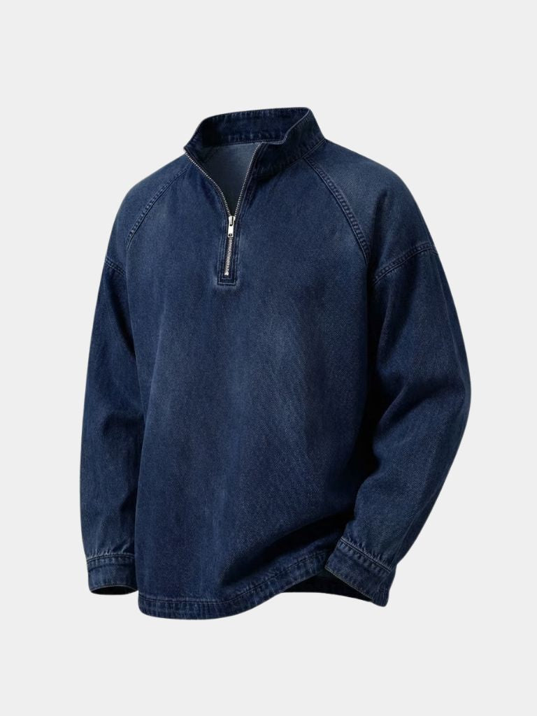 Stonewash Denim Quarter Zip Jacket | Savile & Co.