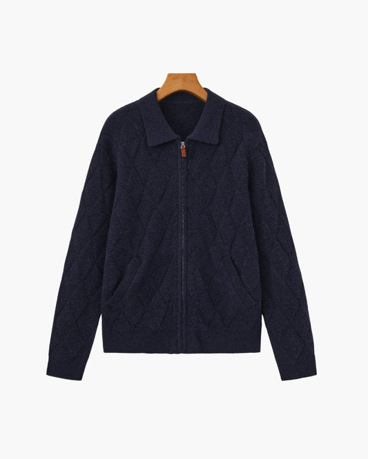 Heritage Diamond Knit Zip Cardigan | Savile & Co.