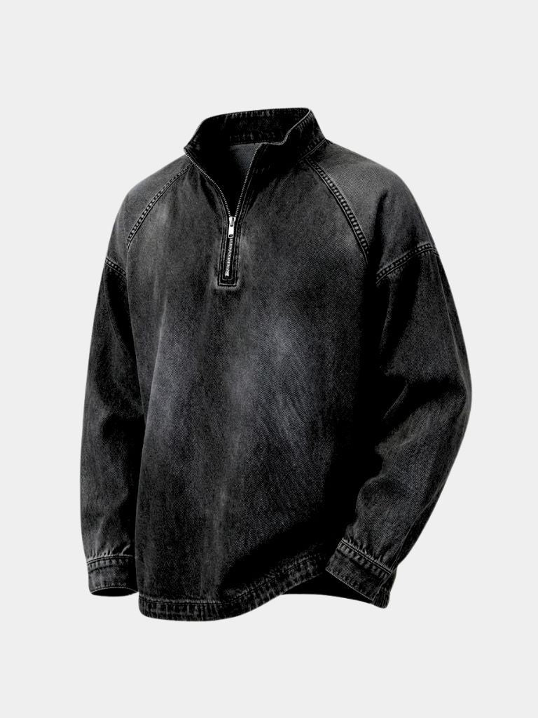 Stonewash Denim Quarter Zip Jacket | Savile & Co.