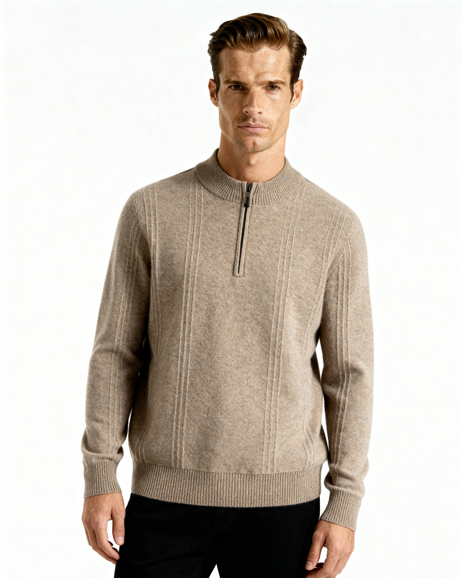 100% Cashmere Ribbed Half Zip | Savile & Co.