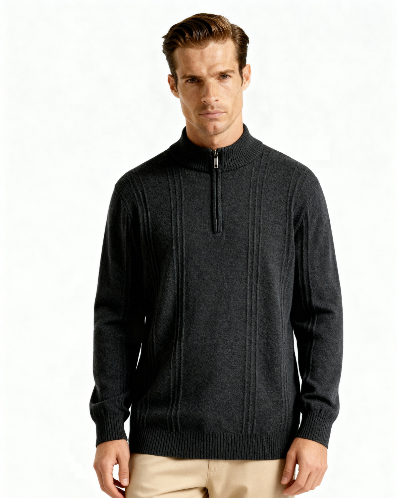 100% Cashmere Ribbed Half Zip | Savile & Co.