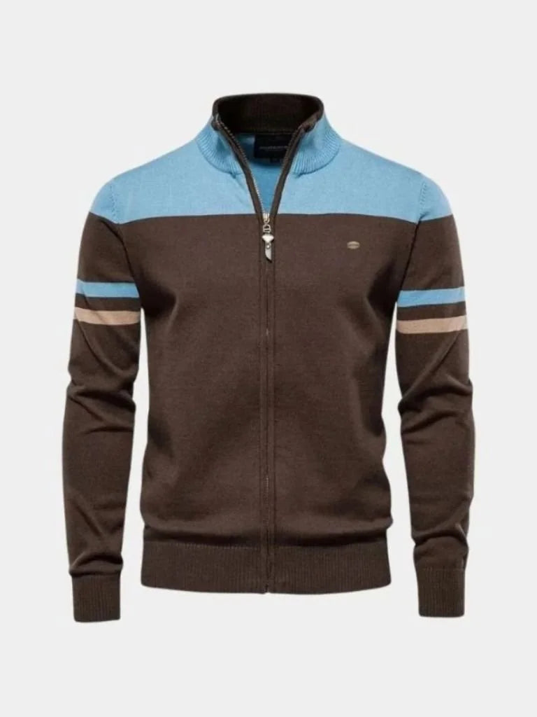 Cardigan Sweater Zipper Standing Collar Knitwear | Savile & Co.