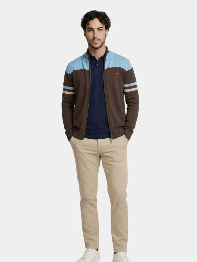 Cardigan Sweater Zipper Standing Collar Knitwear | Savile & Co.