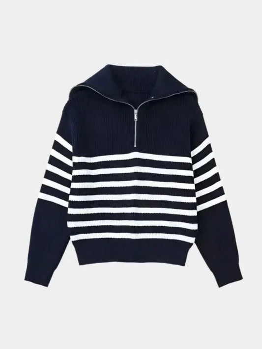 Casual Striped Zip Up Sweater | Savile & Co.