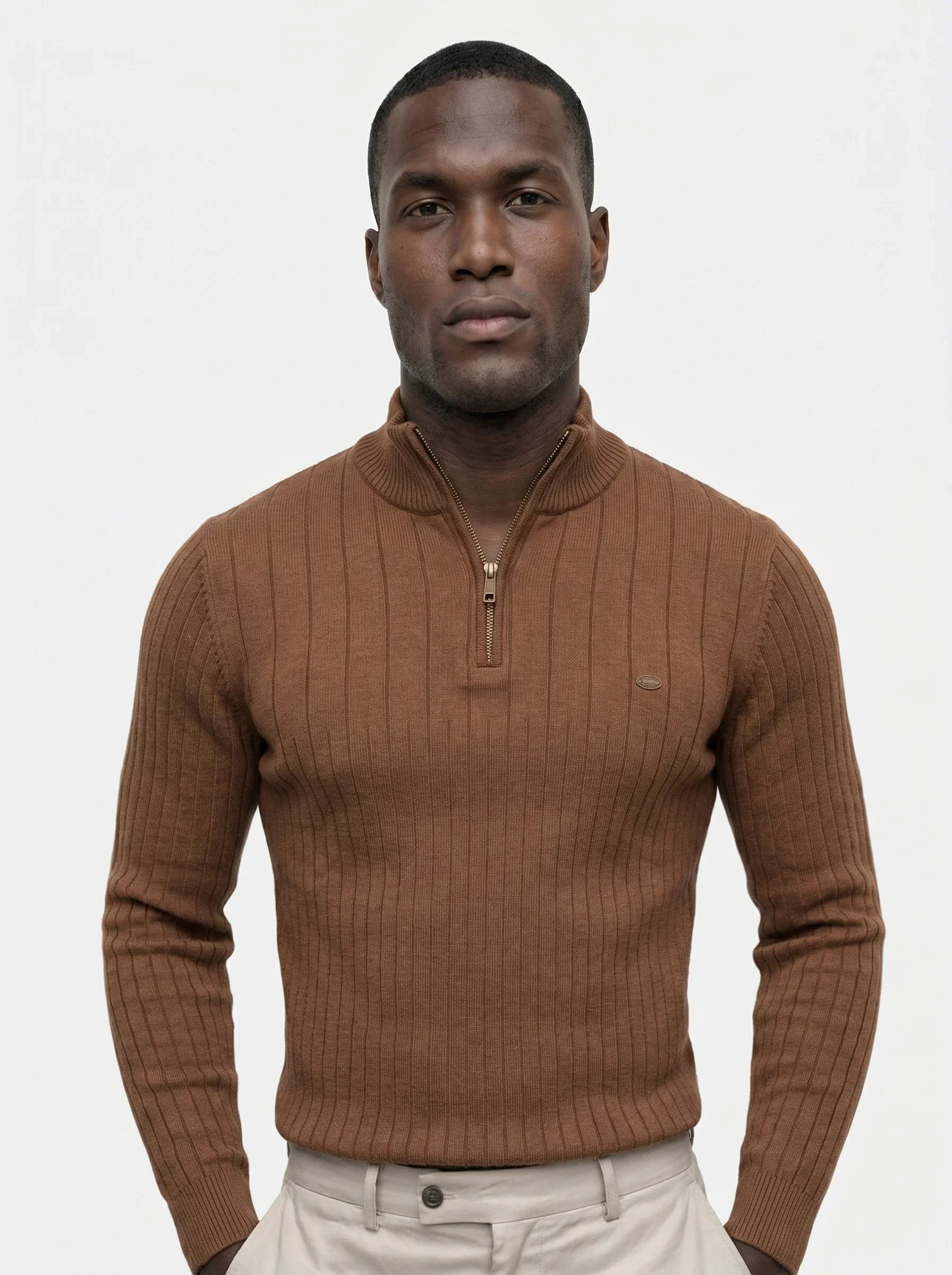 Cotton Knit Vertical Stripes Quarter-Zip Sweater | Savile & Co.