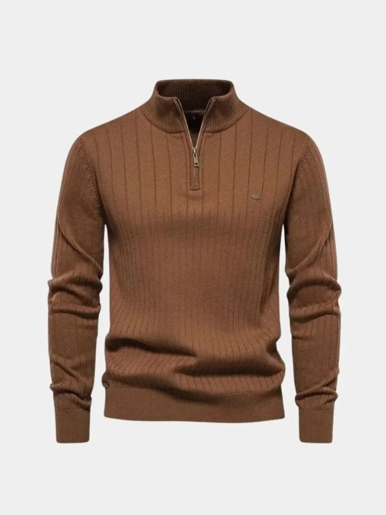Cotton Knit Vertical Stripes Quarter-Zip Sweater | Savile & Co.
