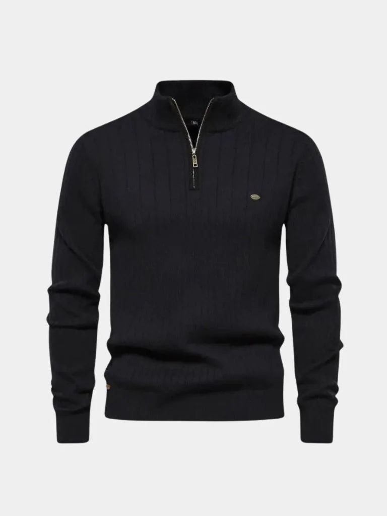 Cotton Knit Vertical Stripes Quarter-Zip Sweater | Savile & Co.