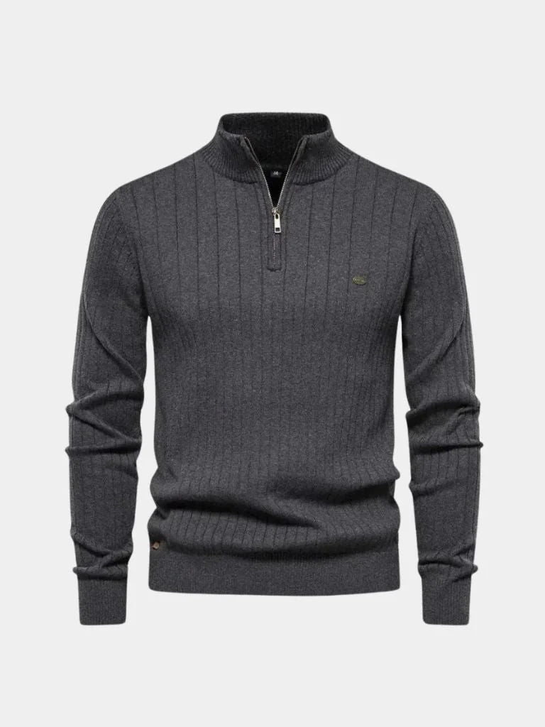 Cotton Knit Vertical Stripes Quarter-Zip Sweater | Savile & Co.