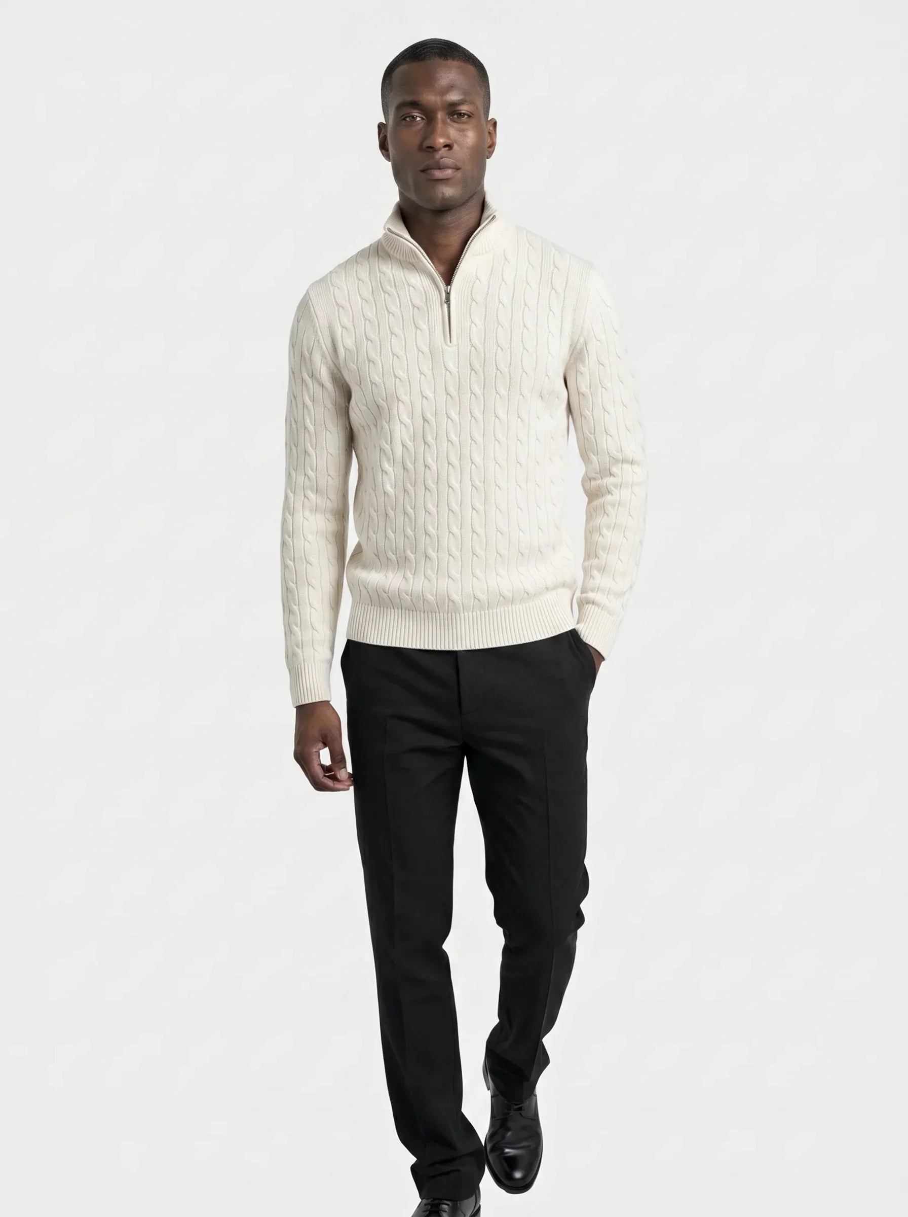 Premium Cable-Knit Zip Neck Sweater | Savile & Co.