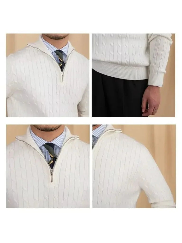 Premium Cable-Knit Zip Neck Sweater | Savile & Co.
