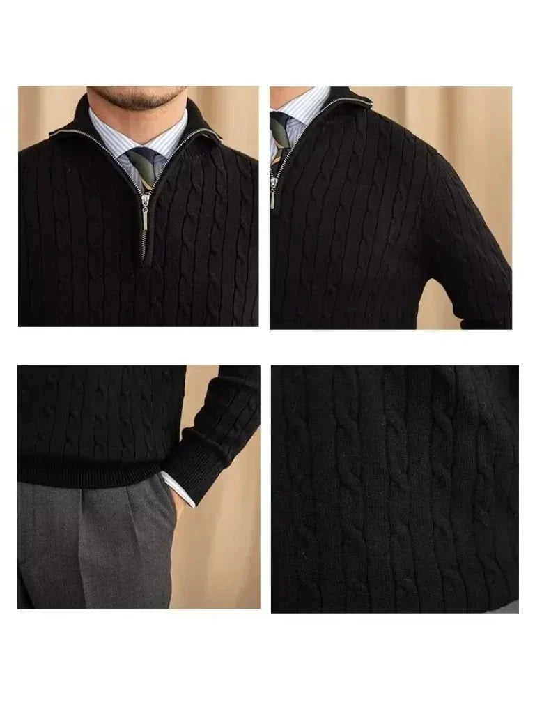 Premium Cable-Knit Zip Neck Sweater | Savile & Co.