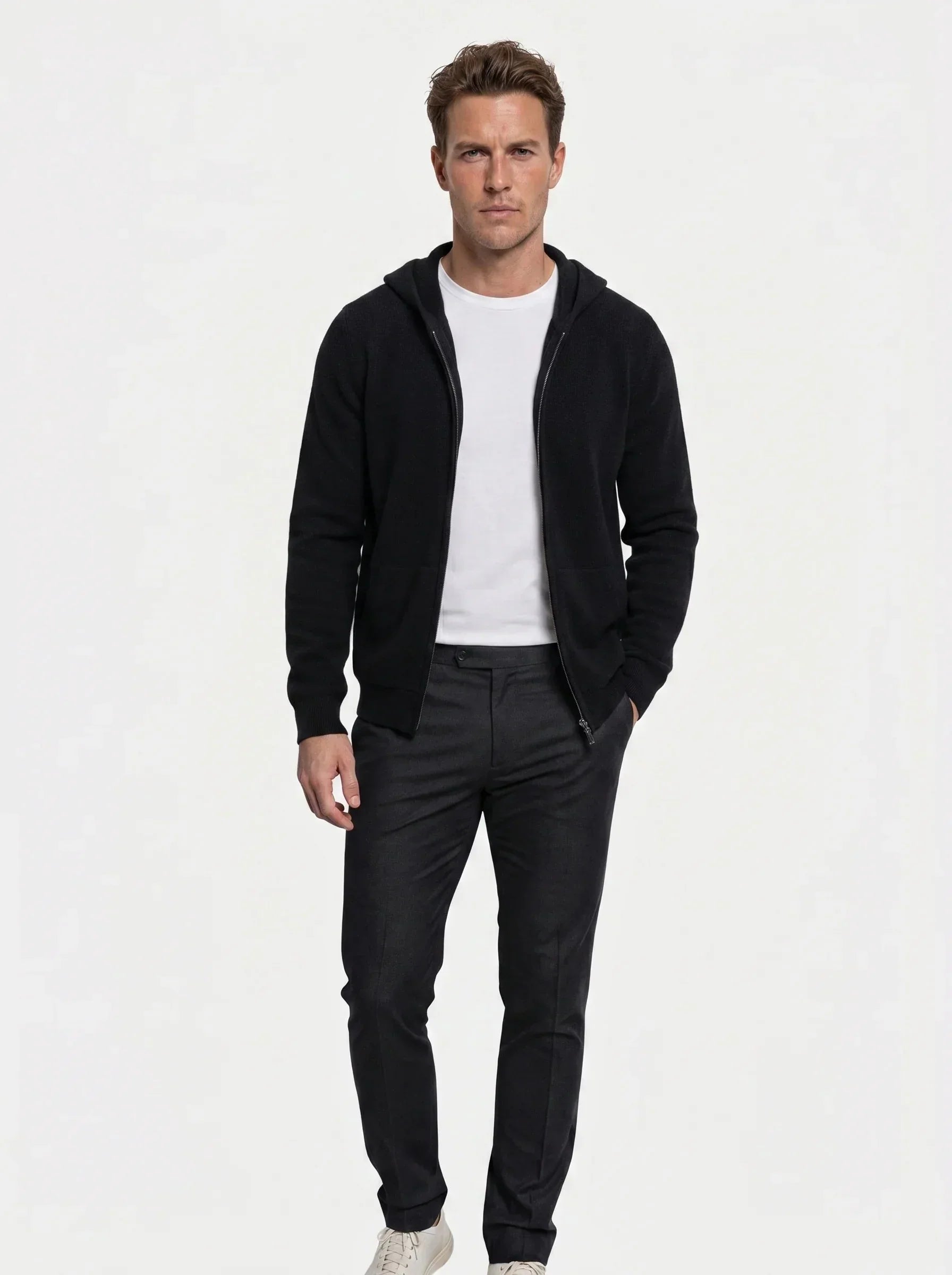 100% Merino Wool Zip Solid Color Sweater | Savile & Co.