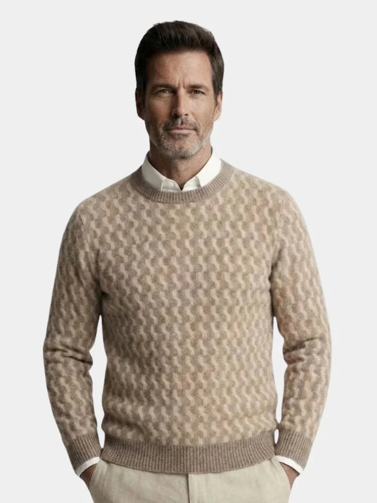 100% Wool Geometric Crew Neck Pullover Sweater | Savile & Co.