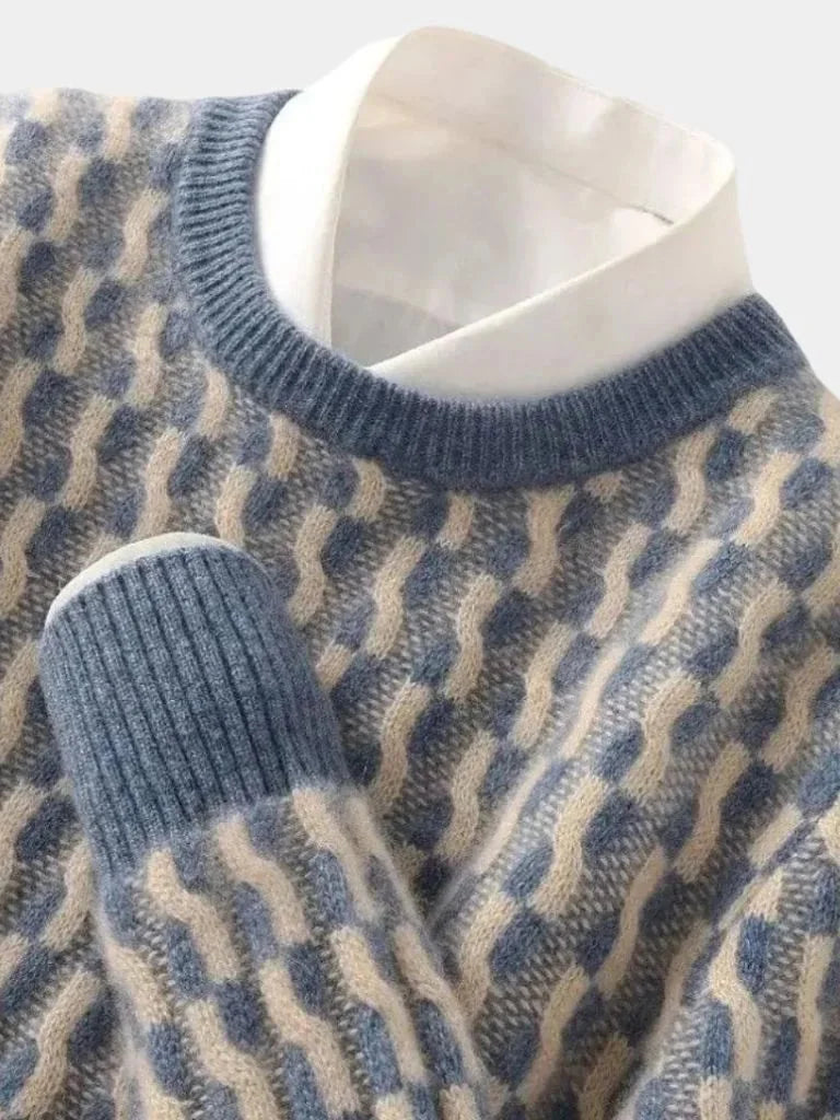 100% Wool Geometric Crew Neck Pullover Sweater | Savile & Co.