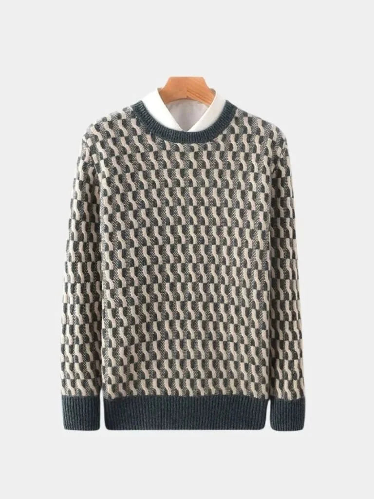 100% Wool Geometric Crew Neck Pullover Sweater | Savile & Co.