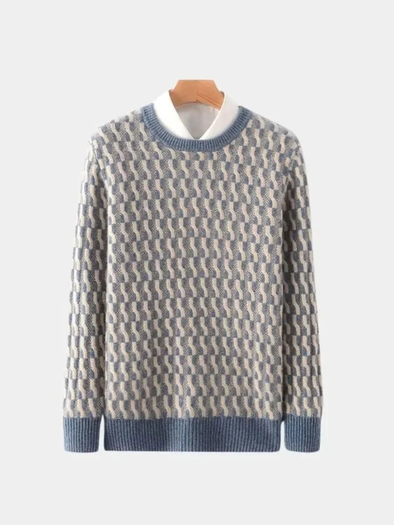 100% Wool Geometric Crew Neck Pullover Sweater | Savile & Co.