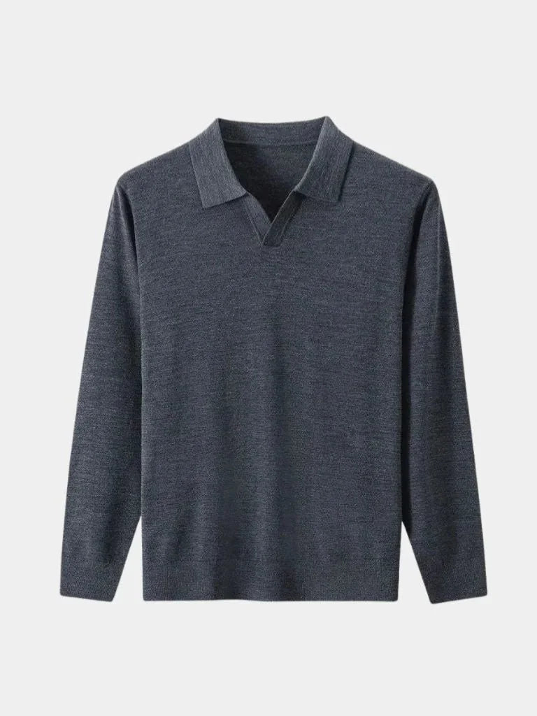 100% Wool Knit V Neck Turndown Polo Pullover | Savile & Co.