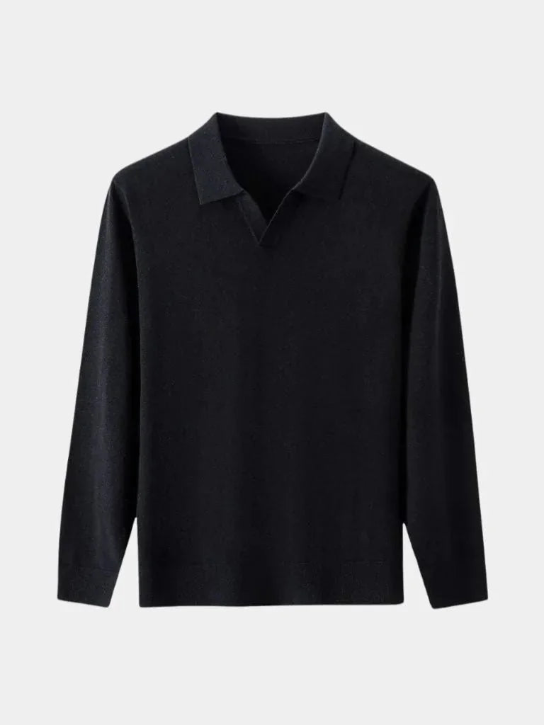 100% Wool Knit V Neck Turndown Polo Pullover | Savile & Co.