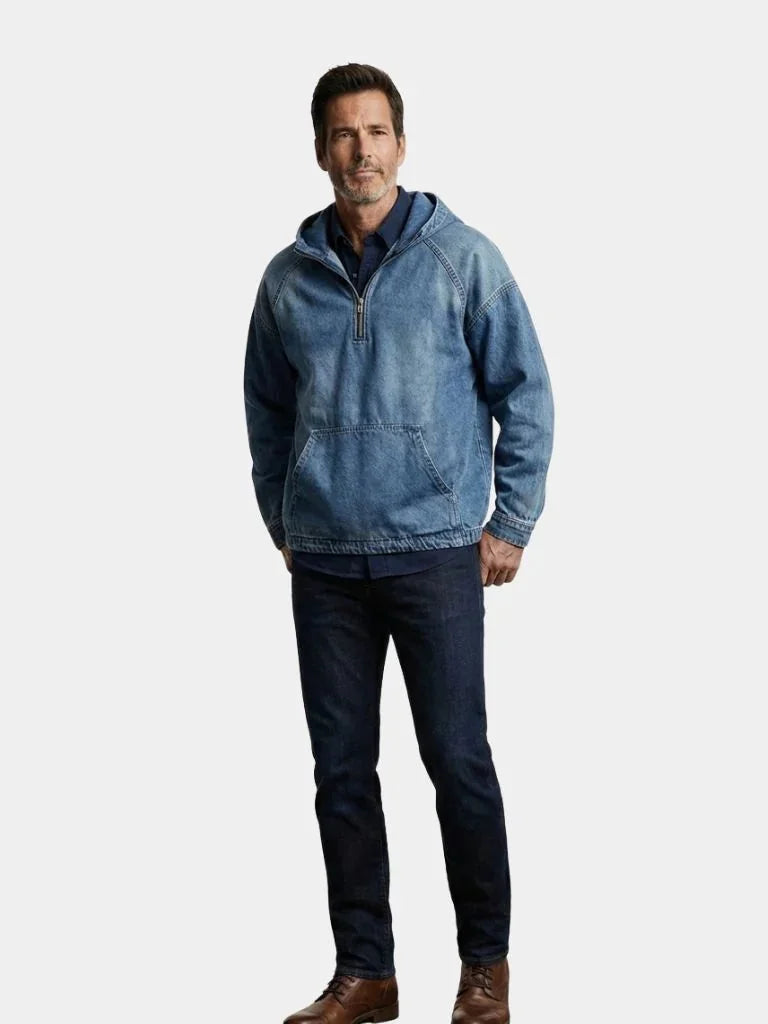 Artisan Denim Smock Quarter Zip Hooded Jacket | Savile & Co.