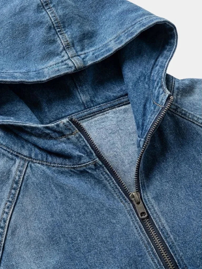 Artisan Denim Smock Quarter Zip Hooded Jacket | Savile & Co.