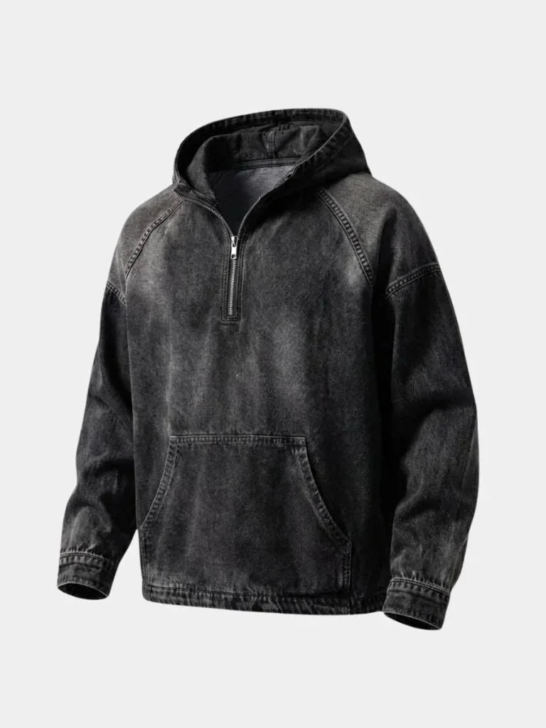 Artisan Denim Smock Quarter Zip Hooded Jacket | Savile & Co.