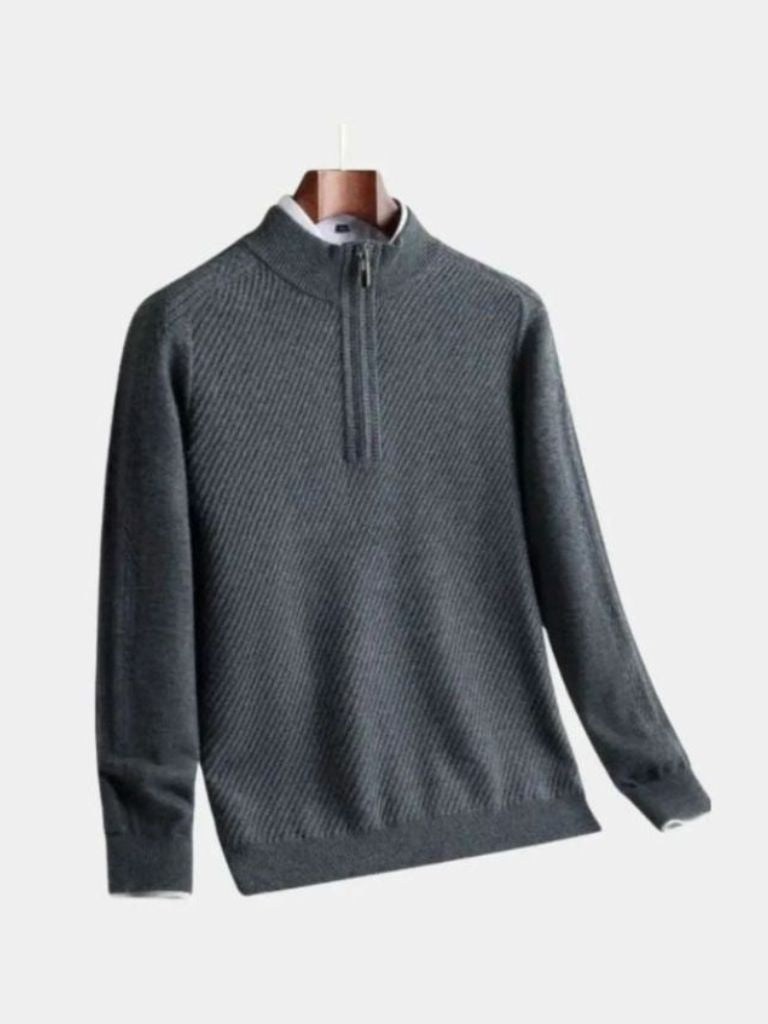 Stripe Quarter Zip Wool Sweater | Savile & Co.