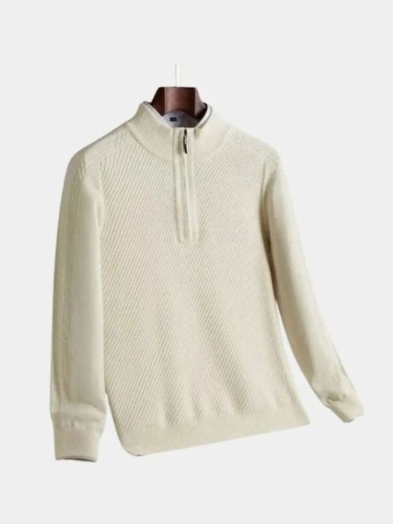 Stripe Quarter Zip Wool Sweater | Savile & Co.