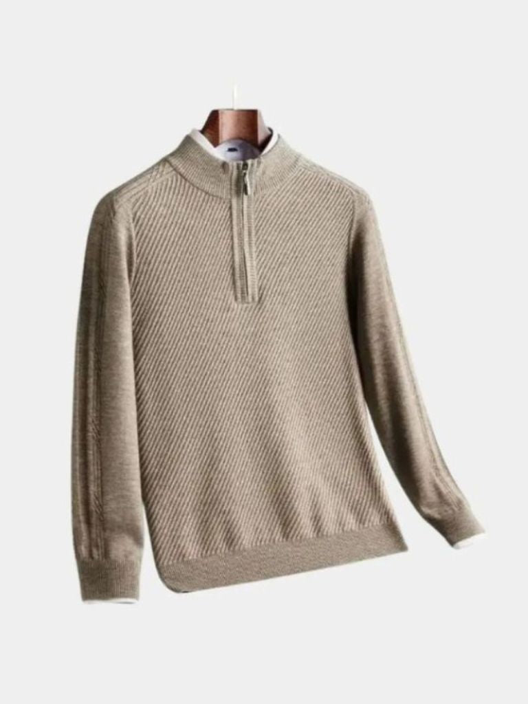 Stripe Quarter Zip Wool Sweater | Savile & Co.