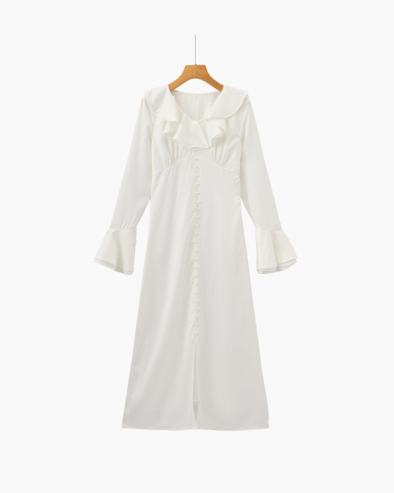 Pearl Button Ruffle Midi Dress | Savile & Co.