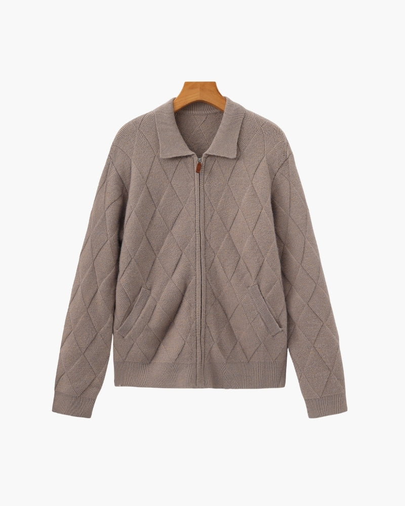 Heritage Diamond Knit Zip Cardigan | Savile & Co.