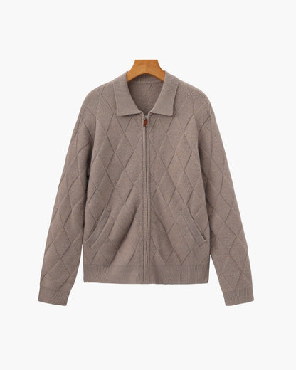 Heritage Diamond Knit Zip Cardigan | Savile & Co.