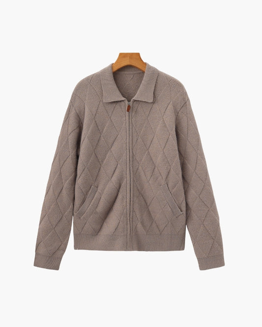 Heritage Diamond Knit Zip Cardigan | Savile & Co.