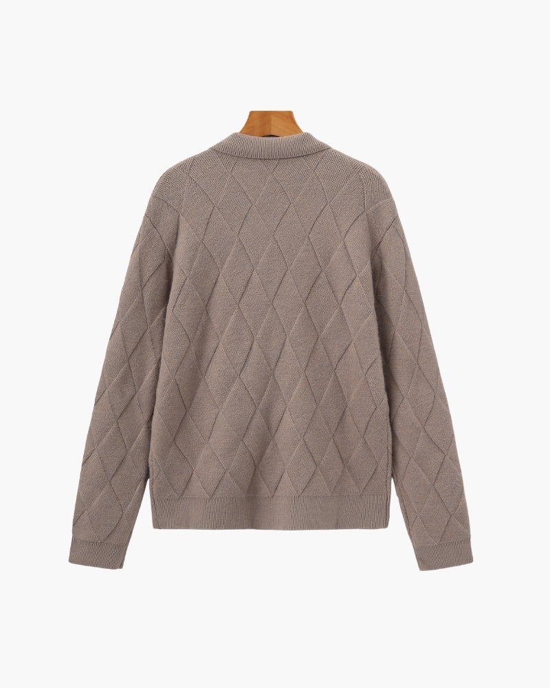 Heritage Diamond Knit Zip Cardigan | Savile & Co.