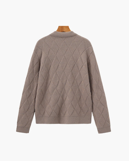 Heritage Diamond Knit Zip Cardigan | Savile & Co.