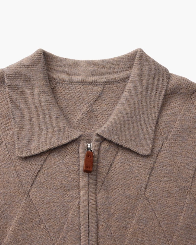Heritage Diamond Knit Zip Cardigan | Savile & Co.
