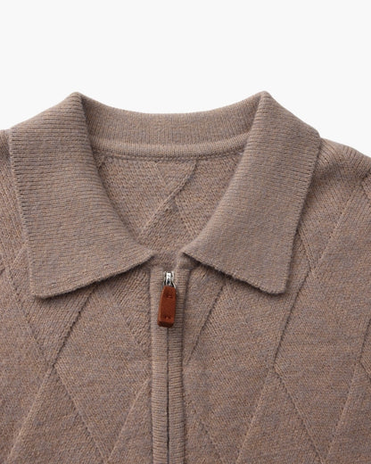 Heritage Diamond Knit Zip Cardigan | Savile & Co.