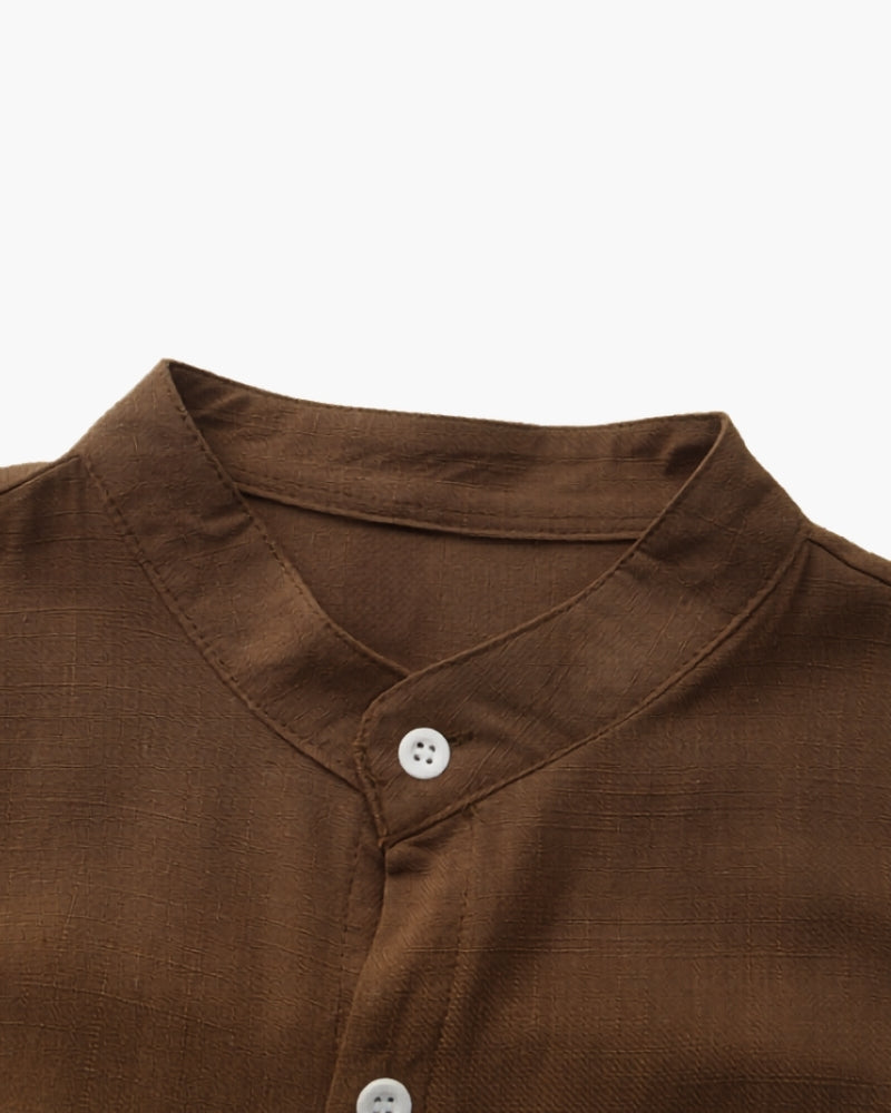 Men’s Mandarin Collar Shirt – Relaxed Fit Textured Cotton Shirt | Savile & Co.