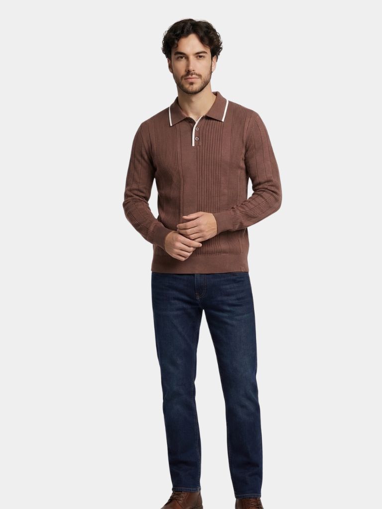 Vertical Ridge Knit Polo Shirt | Savile & Co.