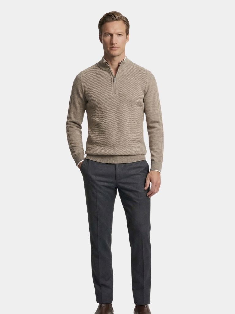 Stripe Quarter Zip Wool Sweater | Savile & Co.