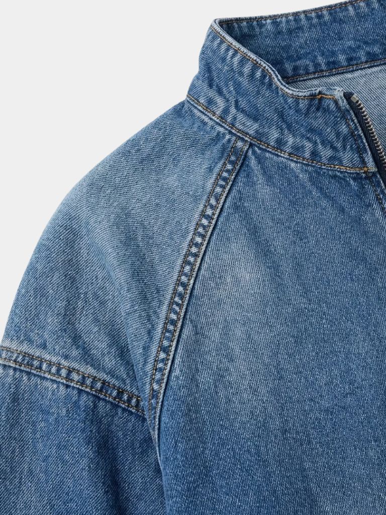 Stonewash Denim Quarter Zip Jacket | Savile & Co.