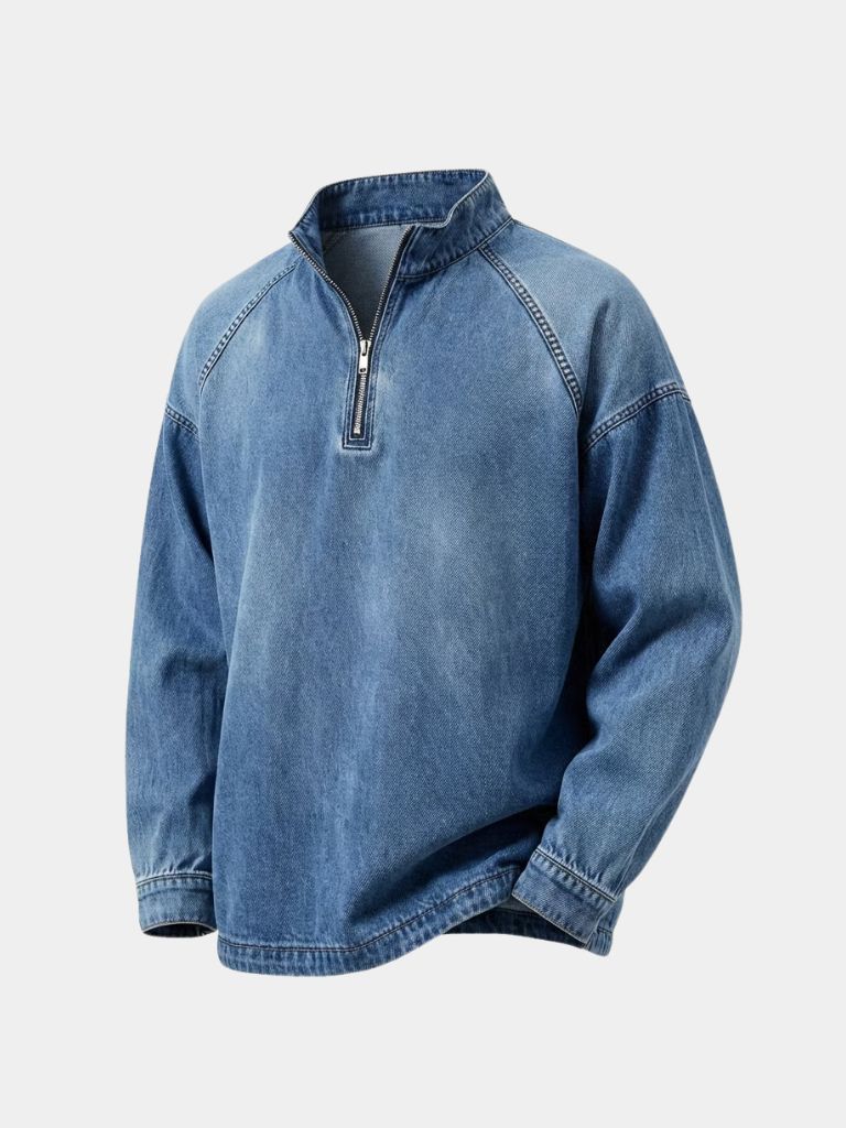 Stonewash Denim Quarter Zip Jacket | Savile & Co.