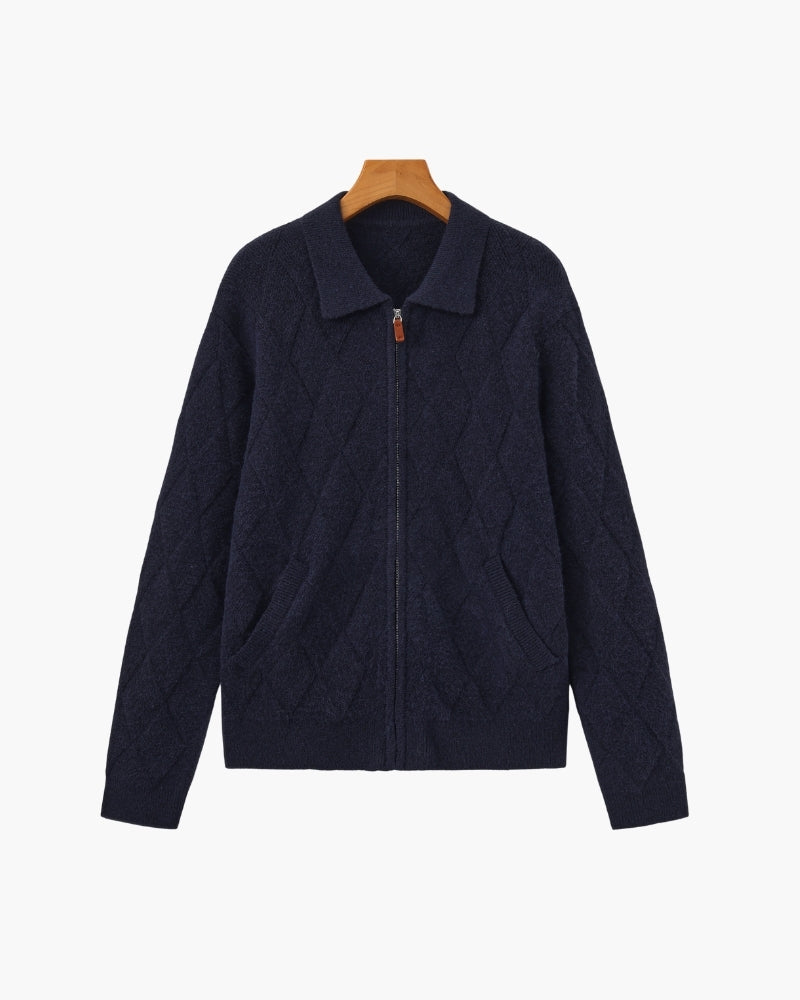 Heritage Diamond Knit Zip Cardigan | Savile & Co.