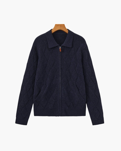 Heritage Diamond Knit Zip Cardigan | Savile & Co.