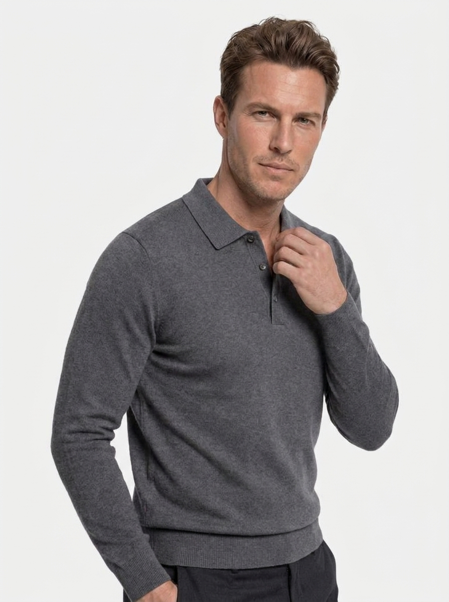 Wool Knit Button Up Polo Pullover | Savile & Co.