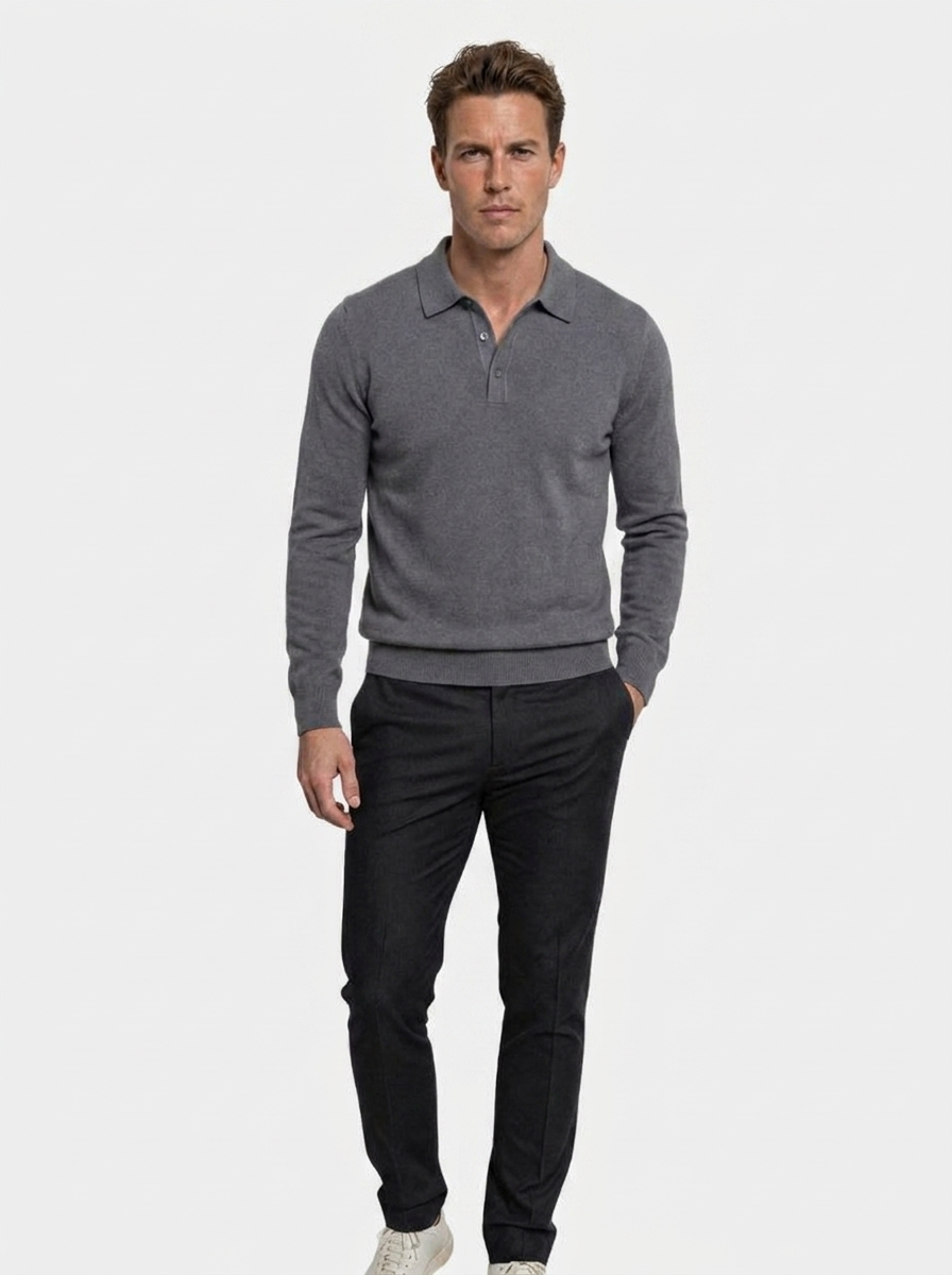 Wool Knit Button Up Polo Pullover | Savile & Co.