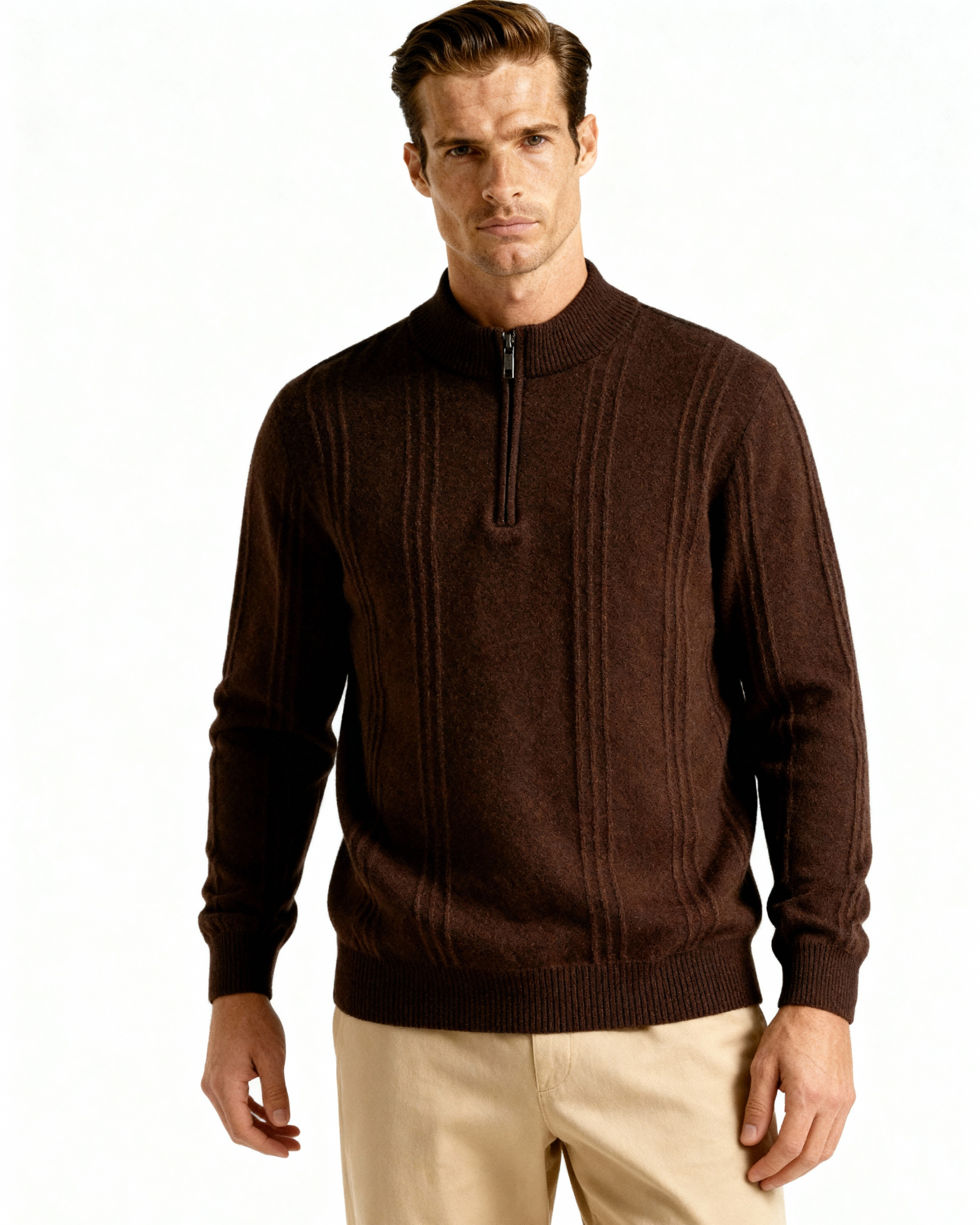 100% Cashmere Ribbed Half Zip | Savile & Co.